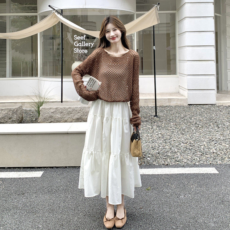 法式优质温柔风镂空亮片针织罩衫套装裙女秋季新款吊带裙两件套