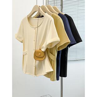 显瘦短袖 2026夏装 女休闲百搭收腰修身 胖mm大码 T恤 新款