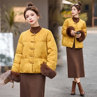 今年流行短款羽绒服女2025冬季新款小个子新中式风洋气黄色外套