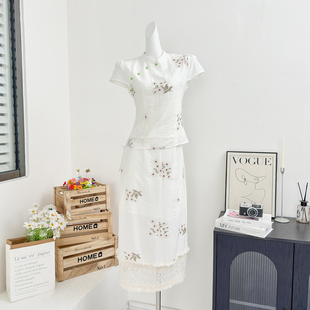 凌茜恣禾云杏花吟新中式碎花拼接改良旗袍女夏季绝美连衣裙