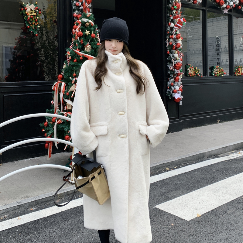 大衣韩系宽松冬季新款中长款韩版加厚羊羔毛皮毛一体外套女仿貂绒