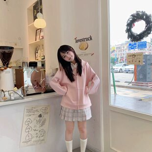 lulucake连帽开衫 宽松日系学院风百搭可拆卸毛领外套女 卫衣jk套装