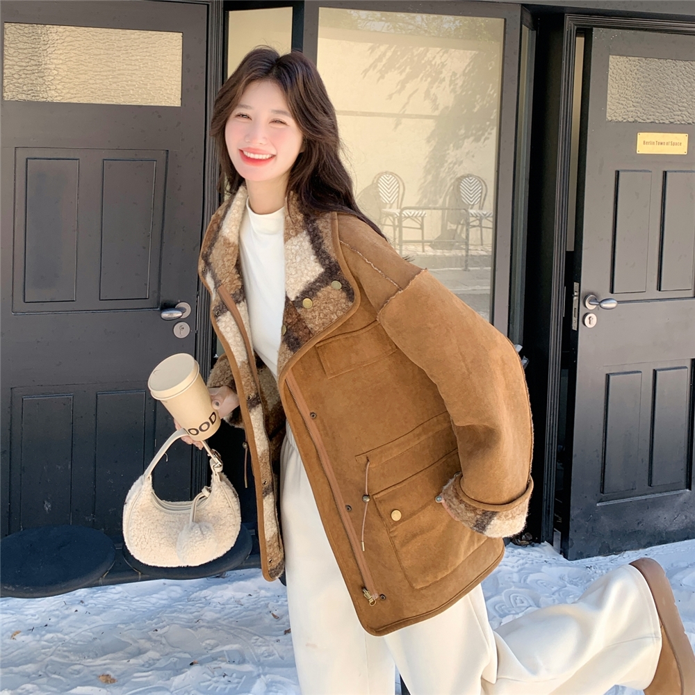 冬季新款两穿中长款外套两面穿羊羔毛外套女加厚麂皮绒宽松大衣