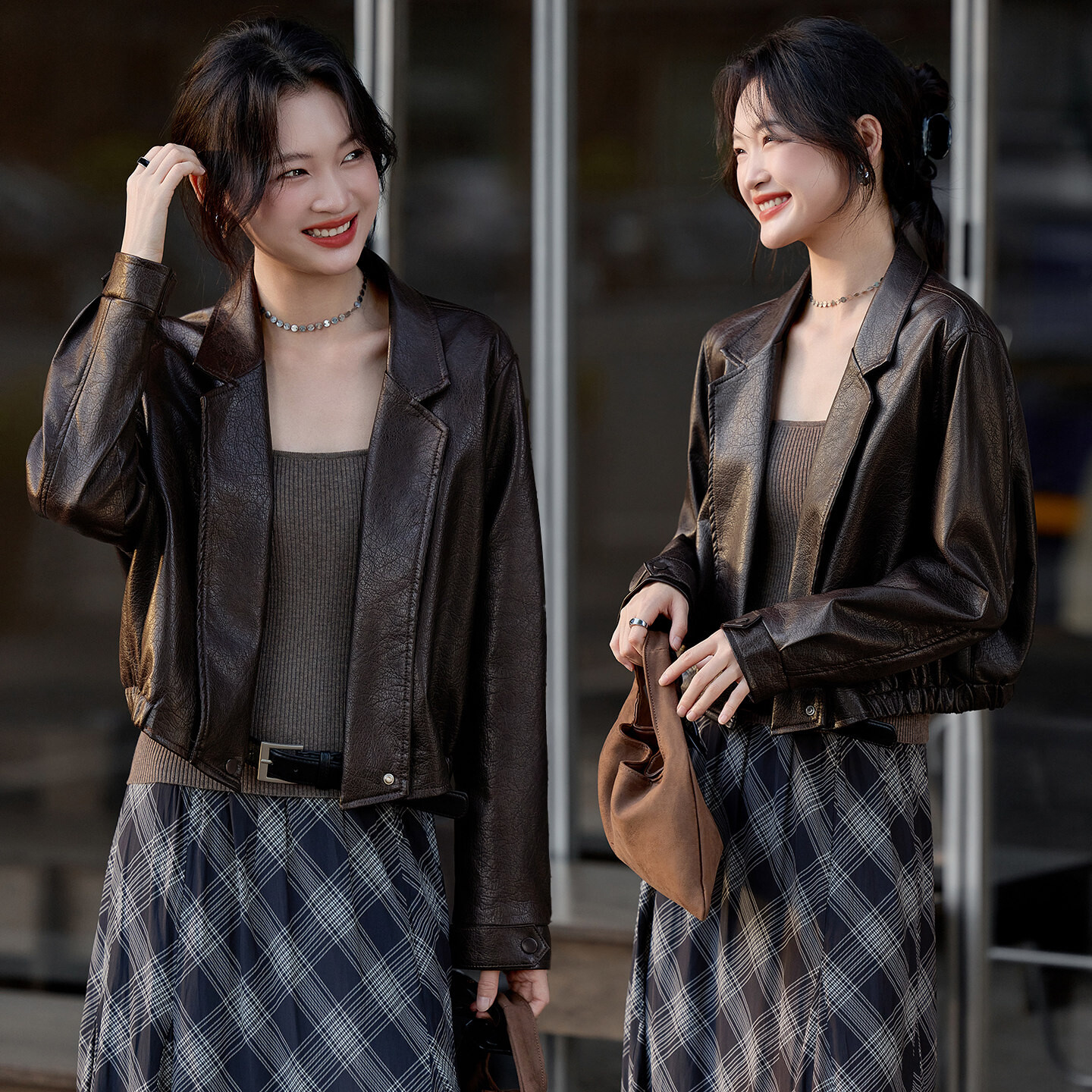 新款立领优质PU皮感皮衣外套女短款小个子显瘦宽松百搭机车服夹克