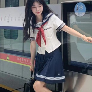 梗豆物语水玉夏服日系水手领JK制服女套装a字裙学生显瘦