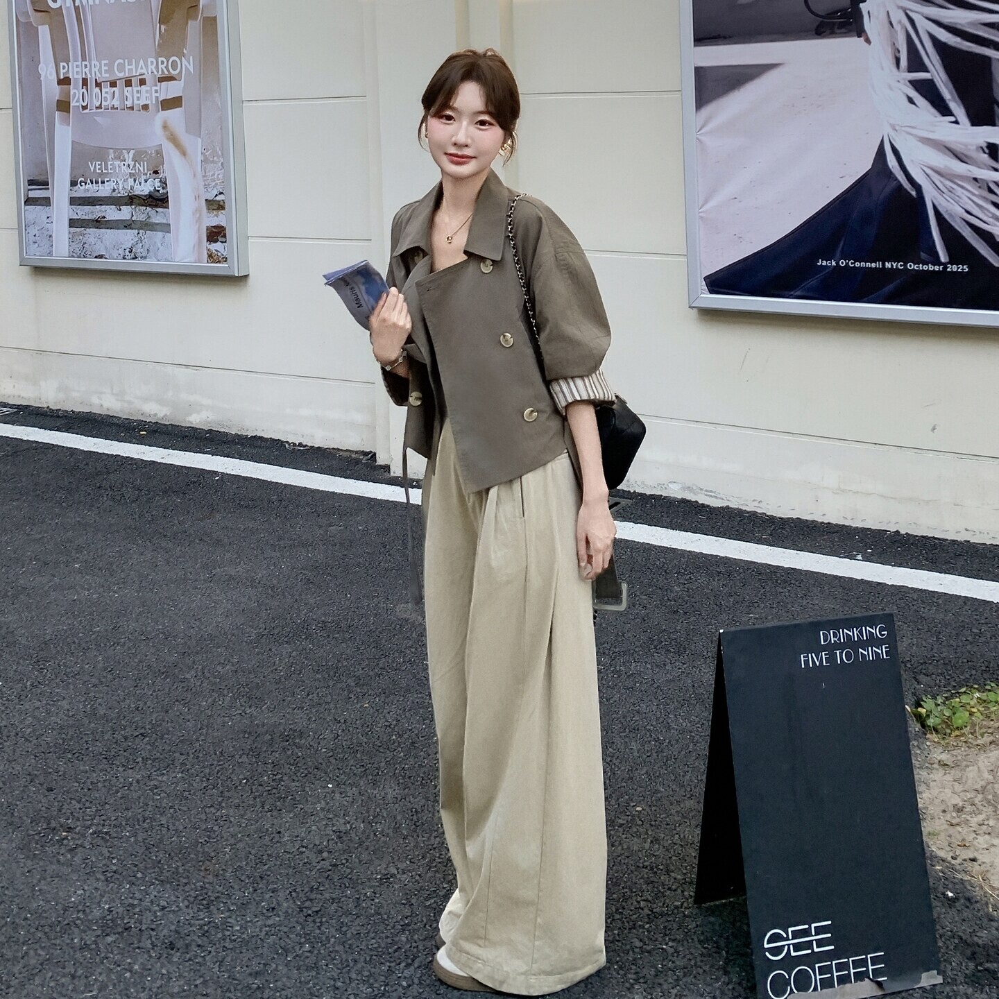 收腰优质韩式白色精品春秋装新款工装款复古短款风衣外套女