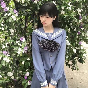 梗豆物语水玉熊本蓝水手服中间服显瘦JK制服学院波点