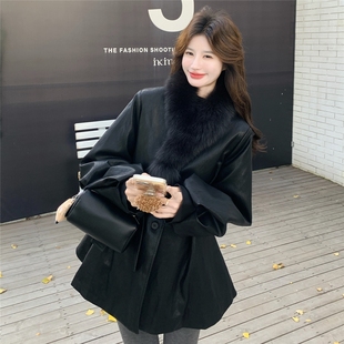 新品真狐狸毛领内胆皮质风衣式羽绒服大毛领新款保暖中长款冬季