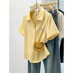 女设计感半开领刺绣字母短袖 胖mm大码 T恤 新款 2026夏装