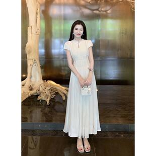 凌茜恣禾云纱绣影国风新中式镂空刺绣连衣裙端庄绝美改良旗袍裙