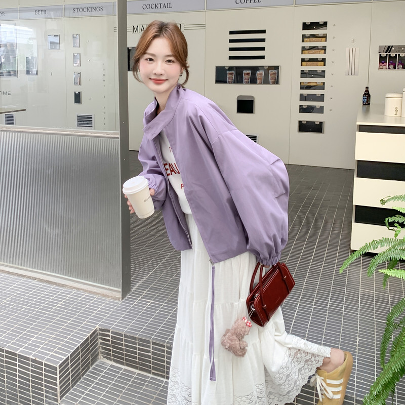 翻领复古优质常规美洋精品短款显瘦疯狂促销新款粉紫色休闲短外套