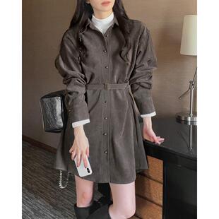 韩国chic法式 系带收腰显瘦连衣裙女 冬季