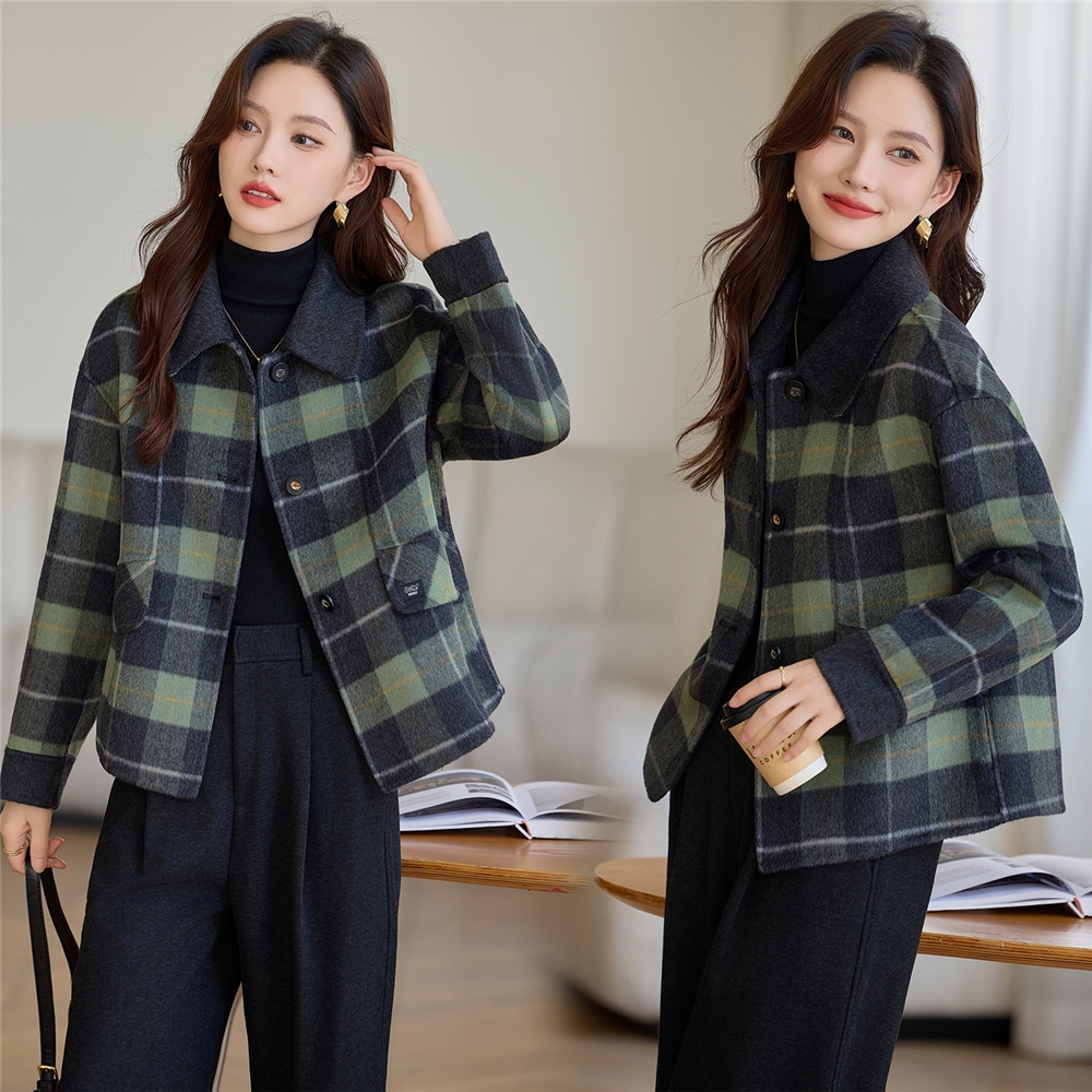 双面呢羊绒大衣女士加厚冬季新款格子短款双面呢大衣女秋冬新款