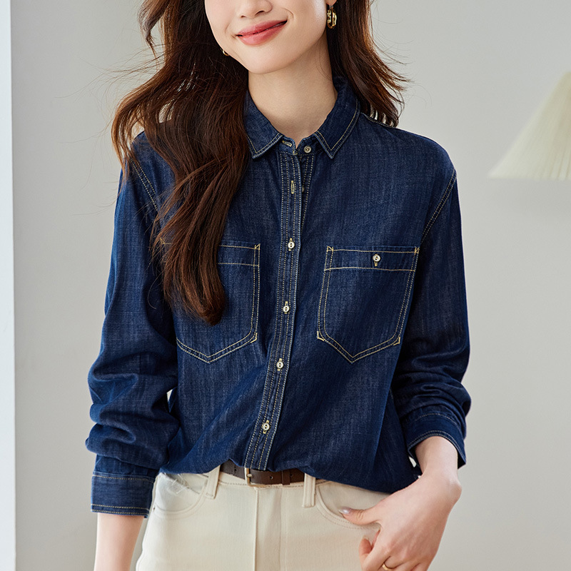 可风各牛仔衬衫51039P99K158.4复古港风口袋长袖牛仔衬衫