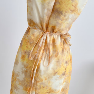 木子李 荡领雪纺连衣裙显白垂感收腰包臀鱼尾长裙夏 李氛围感无袖