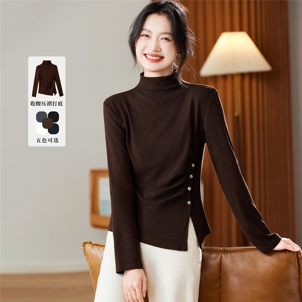 不规则下摆设计感T恤女简约时尚修身显瘦气质百搭长袖冬季小众