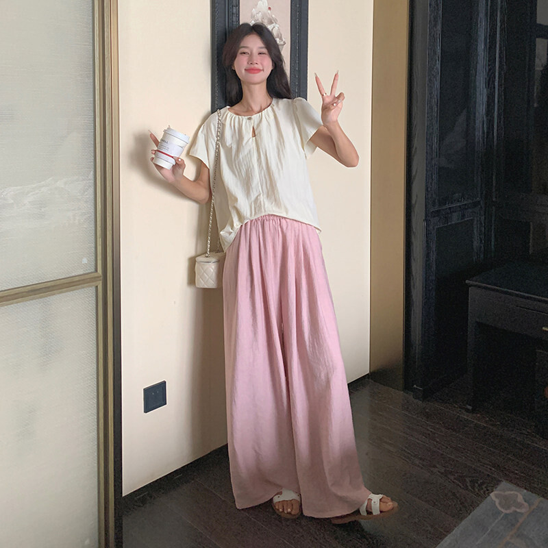 两件套百搭款女装2026夏季百搭气质法式上衣搭高腰垂感懒散直筒裤