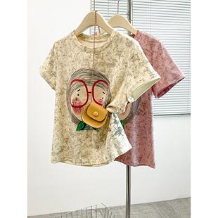 俏皮卡通印花扎染短袖 2026夏装 女时尚 胖mm大码 T恤 新款