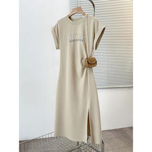 飞飞袖 2026夏装 女时尚 胖mm大码 印花字母收腰连衣裙 新款