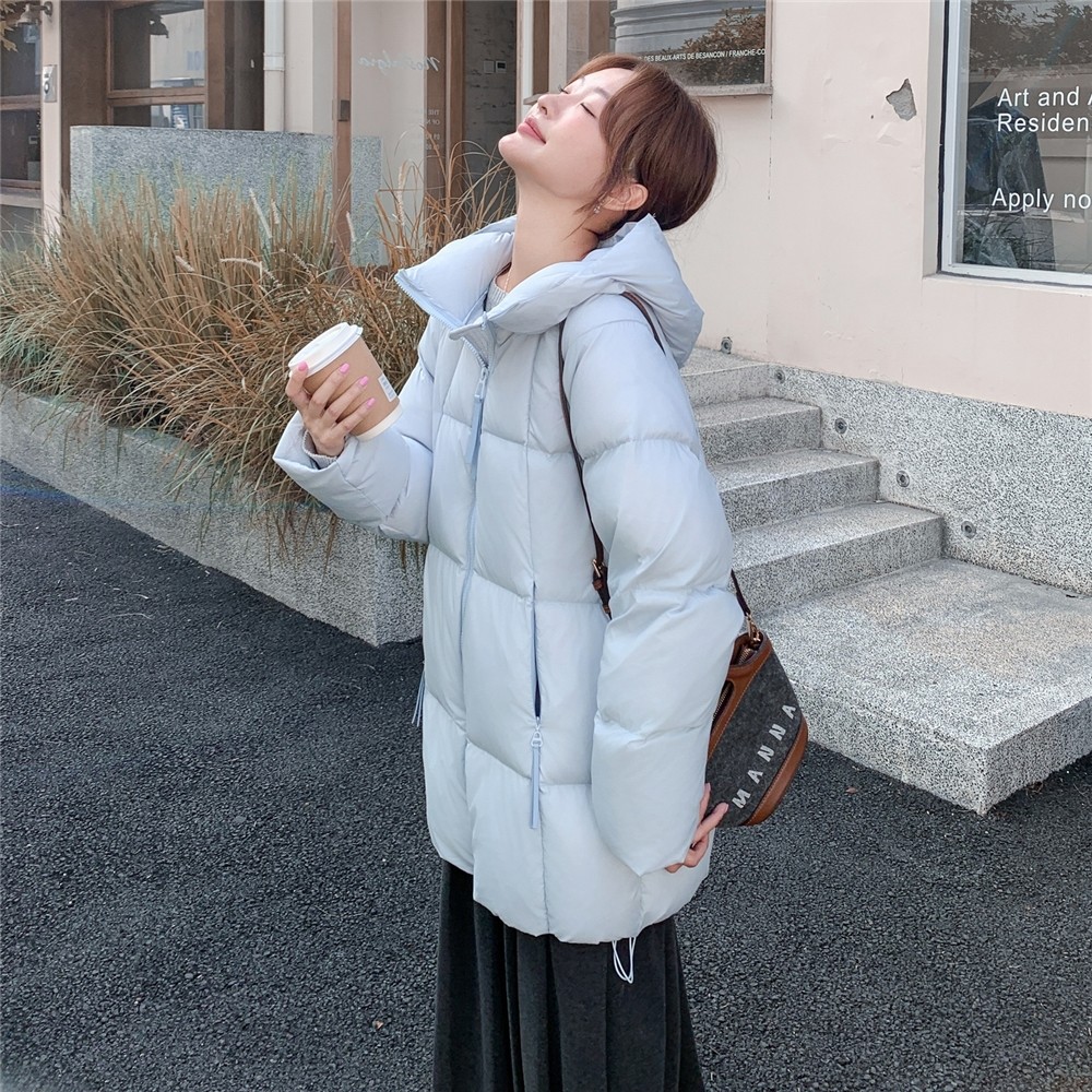 宽松泡芙稳定白鸭绒羽绒服新款学院风中长款女冬季连帽韩系粉色