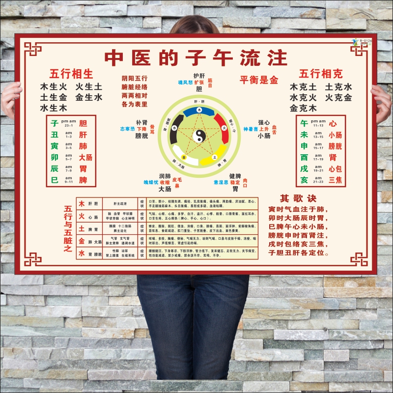 中医子午流注贴图中医金木水火土阴阳五行图解解美容养生院海报贴图片