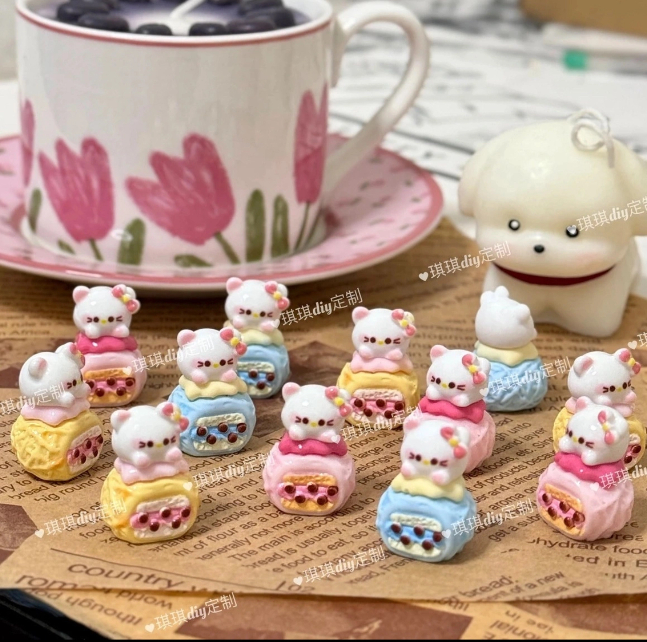 琪琪定制Kitty珍珠奶贝创意仿真diy食玩树脂小配件奶油胶材料摆件