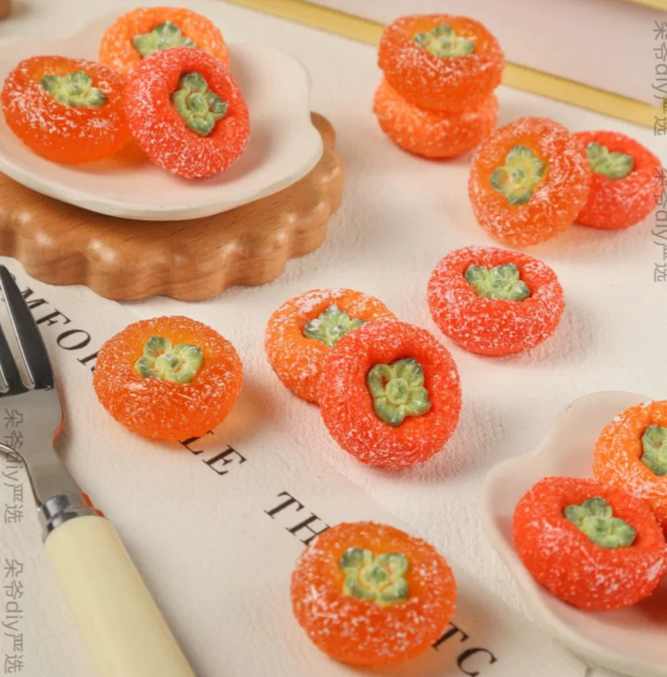 仿真柿饼朵爷食玩微缩树脂配件奶油胶材料摆件装饰手工场景