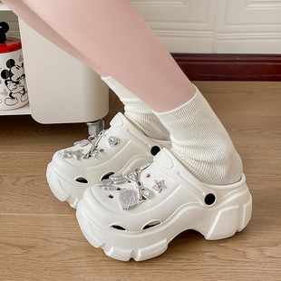 超市批发 厚底洞洞鞋 女2025新款 夏外穿防滑海边沙滩鞋 增高eva拖鞋