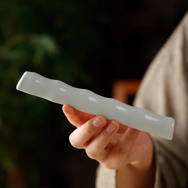 青瓷竹节笔搁书法专用陶瓷镇纸镇尺压纸石文房四宝书房摆件创意毛