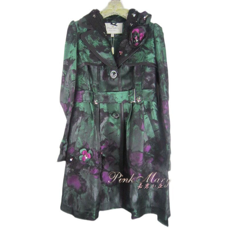 pink mary 粉红玛丽/粉红玛琍 春秋绣花大码中长款单风衣女 标齐