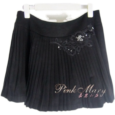 粉红玛琍春秋百褶羊毛半身裙标齐