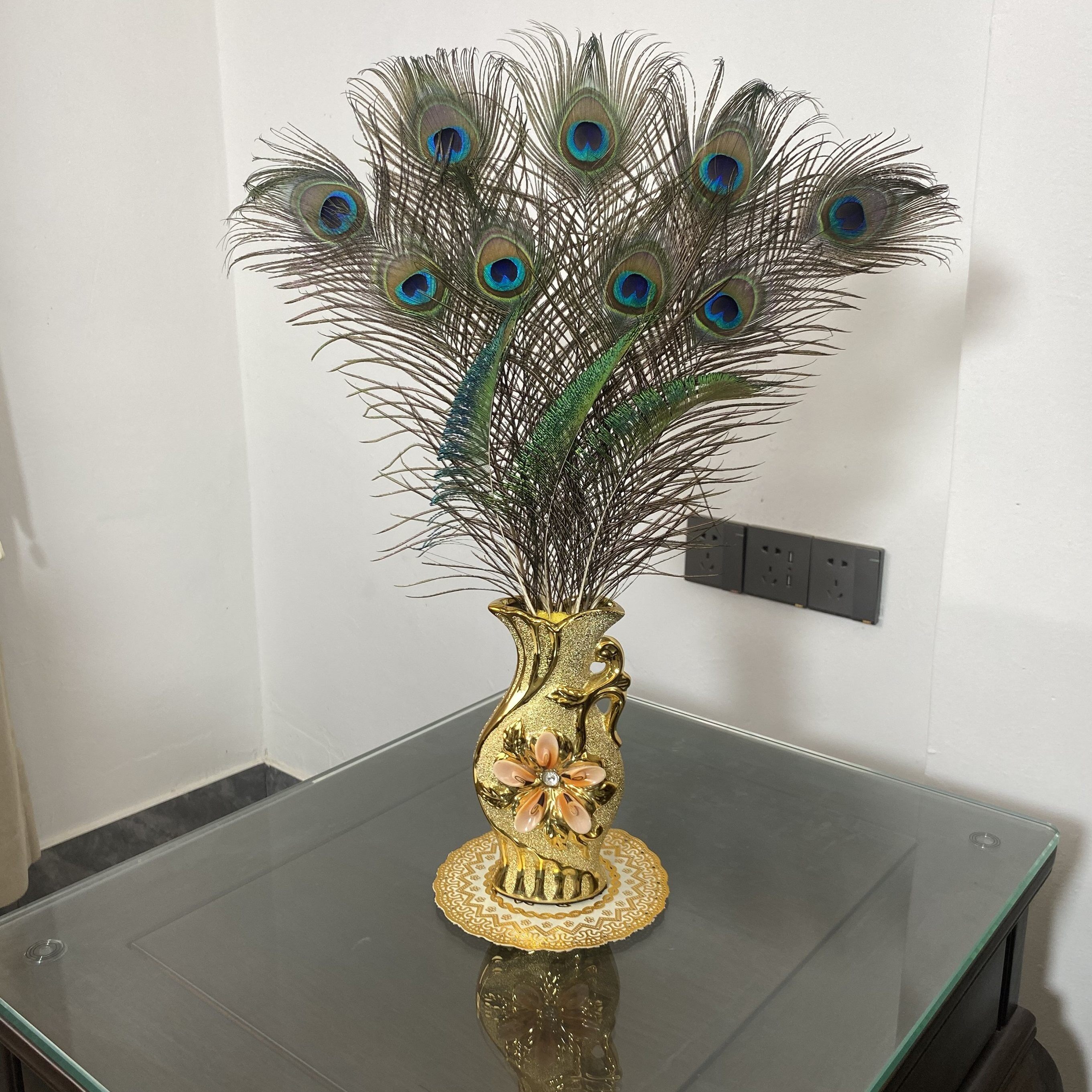 真孔雀羽毛陶瓷花瓶客厅供桌花瓶图片