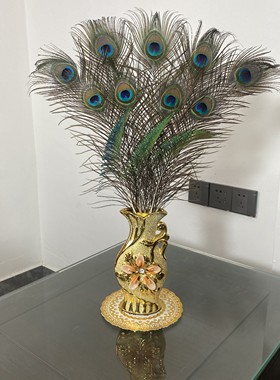 真孔雀羽毛陶瓷花瓶客厅供桌花瓶
