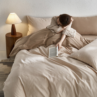 秋冬奶茶色A类21支加厚全棉提花磨毛床品被套1.8m床单柔软四件套