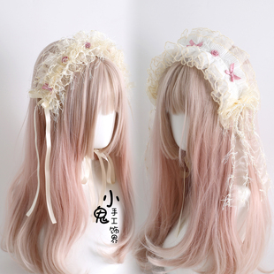 lolita奶黄色失梦乐园手作小物边夹花丸项链发带洛丽塔蝴蝶结发饰