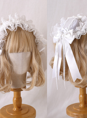 原创白色丝缎芭蕾lolita发带雀之羽洛丽塔礼帽发箍kc羽毛doll扁帽