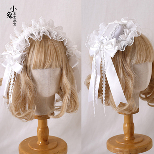 原创白色丝缎芭蕾lolita发带雀之羽洛丽塔礼帽发箍kc羽毛doll扁帽
