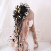 小鬼原创黑色烫金Lolita发箍搞死黑红哥特系小礼帽华丽款 黑金发带