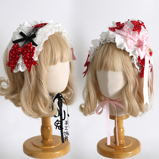 原创Lolita草莓波点发带甜美洛丽塔lo发饰蛋糕小礼帽士多啤梨小物