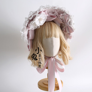 圣诞g粉色Lolita原创波奈特蕾丝发带洛丽塔发带对夹BNT帽子小礼帽