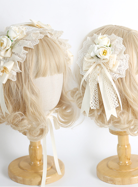 原创生成色花边蝴蝶结发饰边夹bbd洛丽塔头饰森系少女Lolita小物