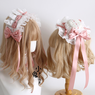 原创粉色花屿蝶lolita可爱甜美颈链小物甜品扁帽礼帽发带kc手袖