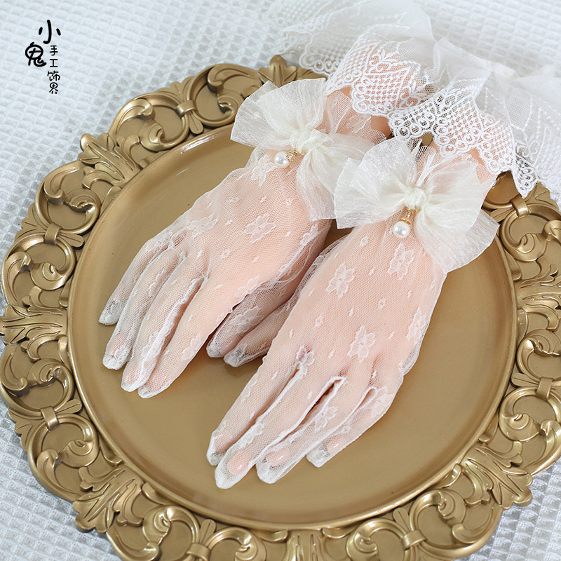 원래 디자인 로리타 생성 색상 블랙 레이스 보우 분할 손가락 복고풍 우아한 로리타 장갑
