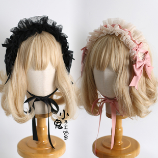 原创多色Lolita小缎带sp蕾丝蝴蝶结丝缎芭蕾发带昭和头饰品小芙蝶