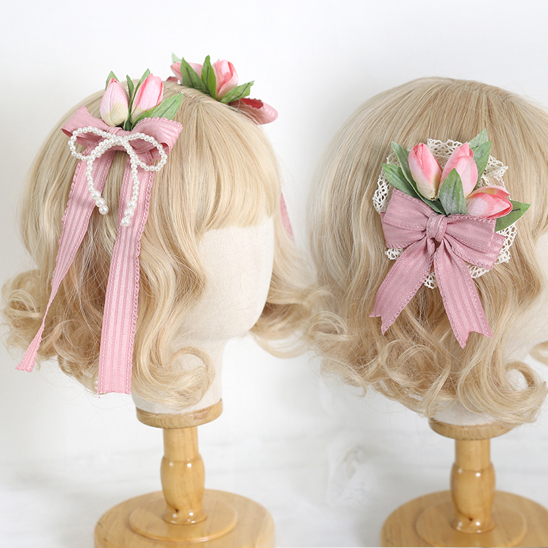 郁金香大蝴蝶结发箍小物蕾丝发夹