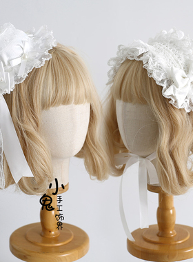 原创昭和doll白色古早风lolita发带小礼帽kc发箍波奈特手袖头饰