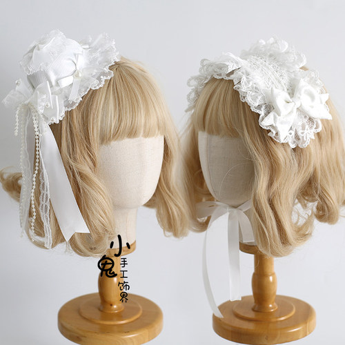 原创昭和doll白色古早风lolita发带小礼帽kc发箍波奈特手袖头饰