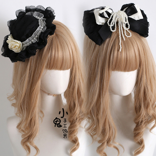 原创黑色里雾诗之春蕾丝蛋糕小礼帽甜美珍珠蝴蝶结发夹发箍KC