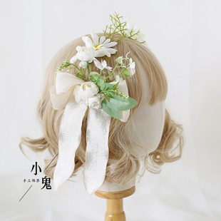 原创手作雏菊发夹洛丽塔森系蝴蝶结头饰Lolita发饰花朵花丸胸针