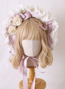 原创手作圣诞g浅粉波奈特Lolita蕾丝发箍洛丽塔发带系列小物手袖